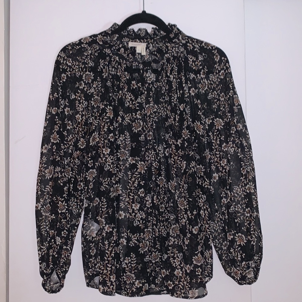 Anthropologie Meadow Rue floral tie-front puff sleeve top